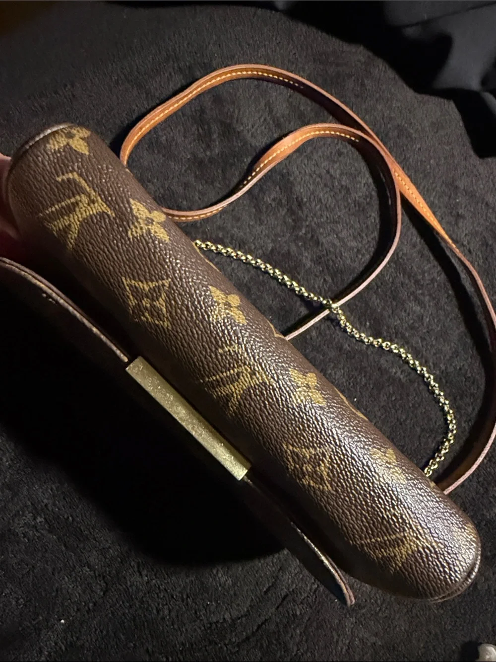 Louis Vuitton Monogram Canvas Crossbody in Brown and Tan with Gold Hardware
